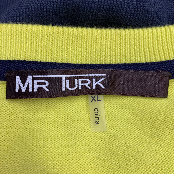 MR TURK Size XL Yellow Green Navy Ombre Cotton V-Neck Pullover