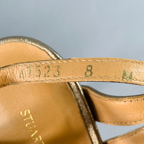 STUART WEITZMAN Size 8 Metallic Gold Leather Strappy Ankle Strap Sandals