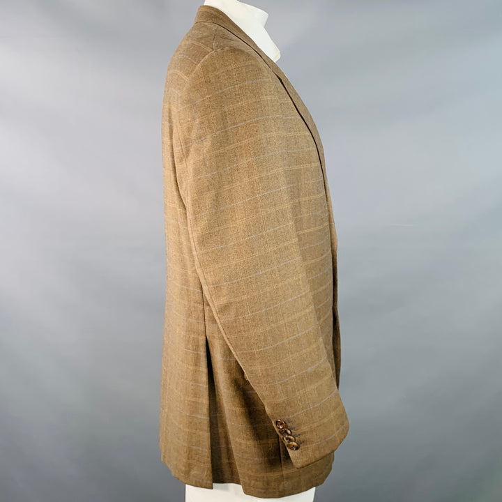 OXXFORD CLOTHES Size 44 Regular Brown Blue Plaid Wool Tweed Notch Lapel Sport Coat