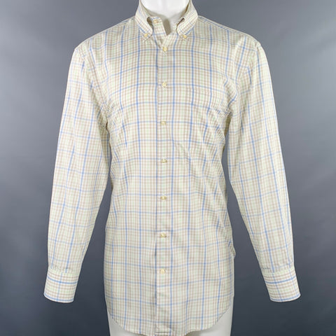 PETER MILLAR Size M Blue Taupe Green Checkered Cotton Long Sleeve Shirt