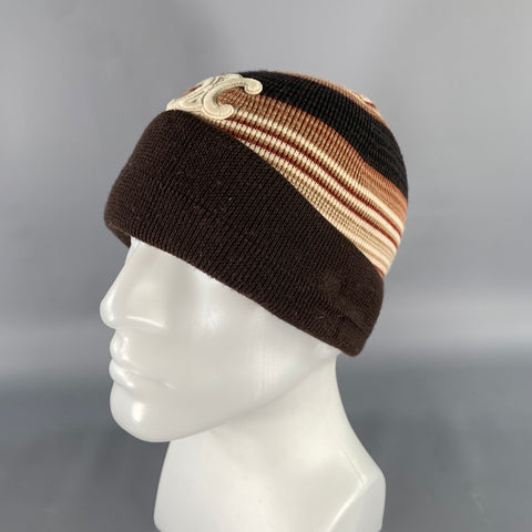 CELINE Size One Size Brown Tan Stripe Wool Hats