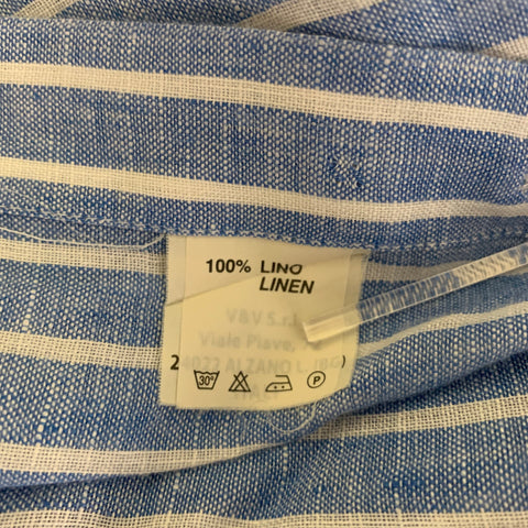 SAM MALOUF Size L Blue White Stripe Linen Pointed Collar Long Sleeve Shirt