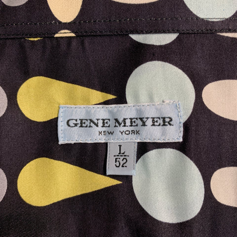 GENE MEYER Size L Black White Green Geometric Silk Button Down Long Sleeve Shirt