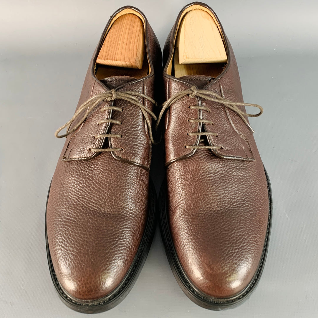 BARNEY'S NEW YORK Size 11 Brown Pebble Grain Leather Derby Lace-Up Shoes