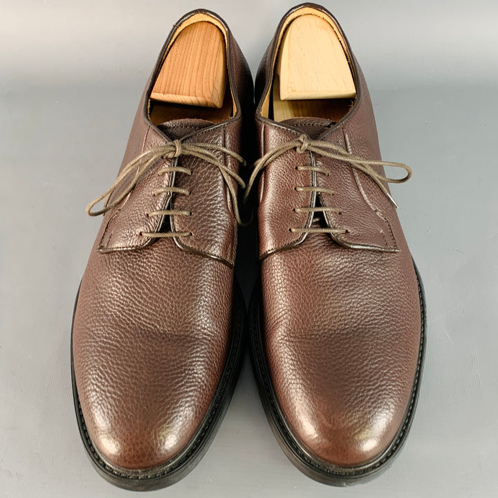 BARNEY'S NEW YORK Size 11 Brown Pebble Grain Leather Derby Lace-Up Shoes