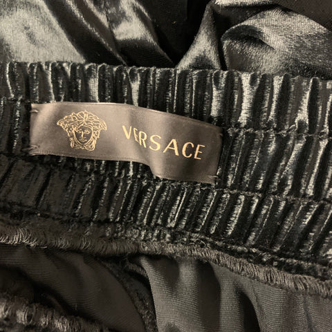 VERSACE Size 4 Black Gold Viscose & Silk Baroque Track Jacket Set