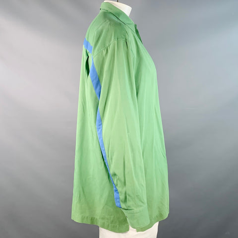 ISSEY MIYAKE Vintage Size L Green Blue Stripe Cotton One Pocket Long Sleeve Shirt