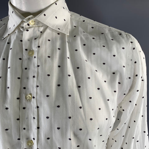 ETRO Size L White Grey Polka Dot See Through Stripe Long Sleeve Shirt