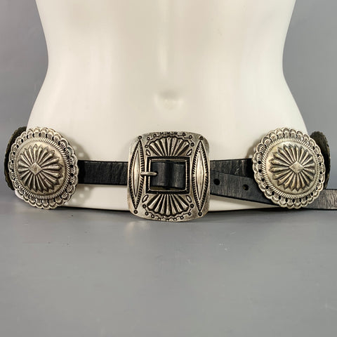POLO by RALPH LAUREN Size L Black Silver Leather Metal Concho Belt