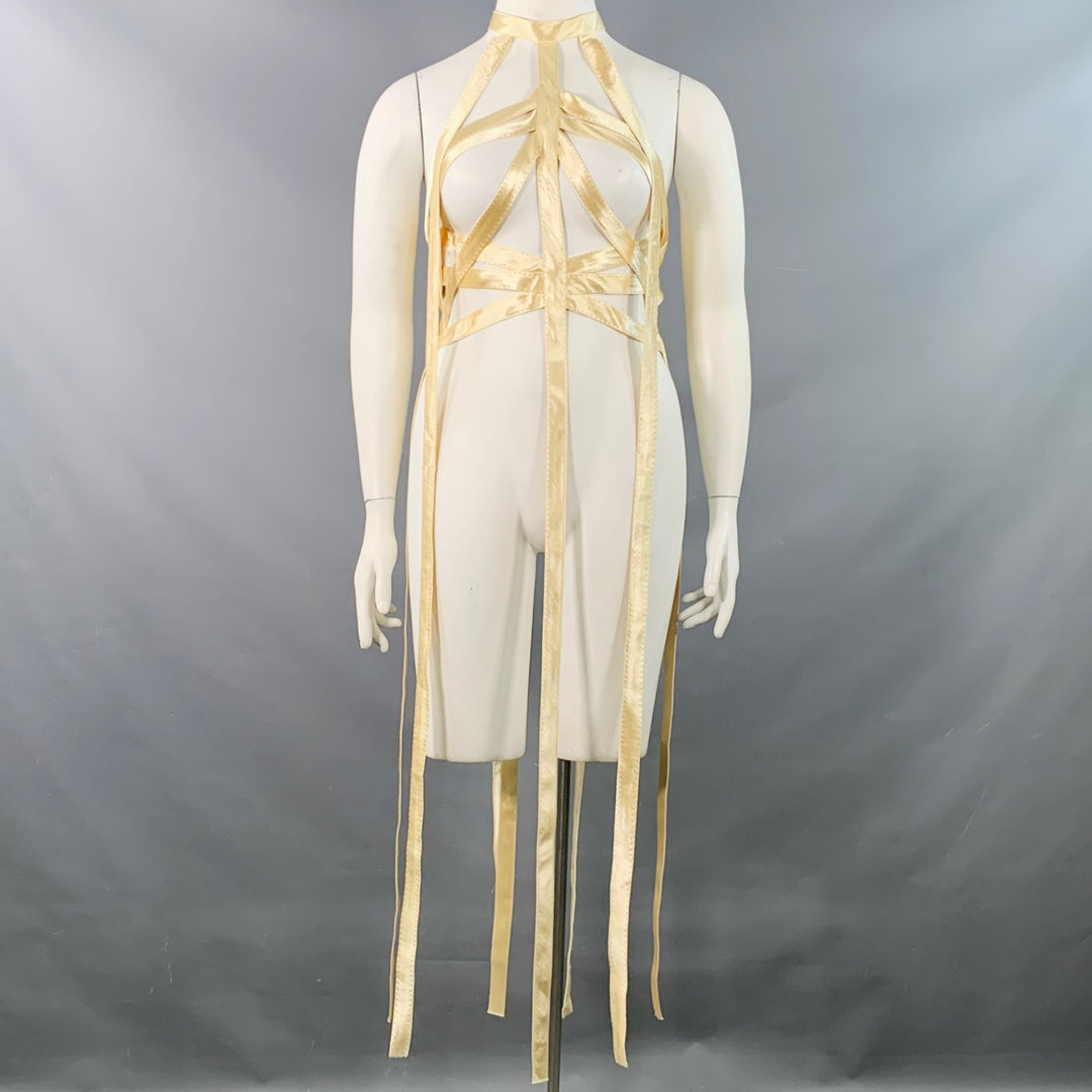 KHAITE Size XL Sukey Gold Viscose Satin Straps Harness Dress Top  Sui  Generis Designer Consignment