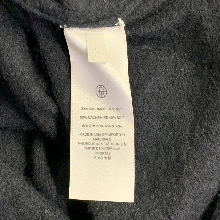 THE ROW Size L Black Cashmere Silk 3/4 Sleeves Scoop Neck Pullover