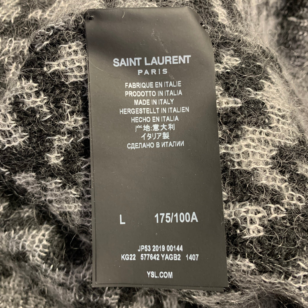SAINT LAURENT 2019 Size L Grey Black Zig Zag Wool Blend Crew Neck Sweater