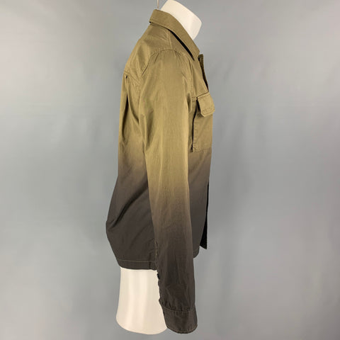 ADHOC Size S Olive Dark Brown Ombre Cotton Button Up Long Sleeve Shirt