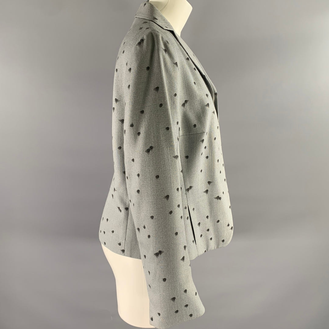 AKRIS Size 12 Grey Black Viscose Wool Spotted Cropped Blazer