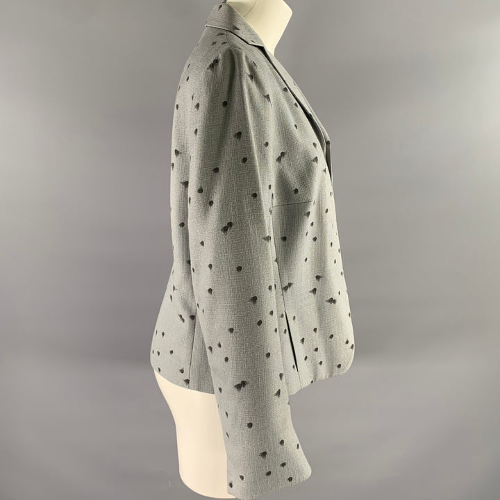 AKRIS Size 12 Grey Black Viscose Wool Spotted Cropped Blazer
