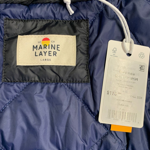 MARINE LAYER Fall 2023 Size L Rhett Navy Quilted Nylon Zip Up Jacket