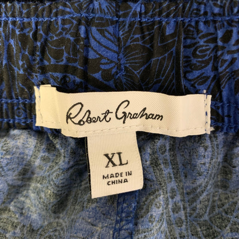 ROBERT GRAHAM Size XL Blue Black Floral Cotton Camp Pajama Set