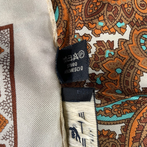 ETRO White Brown Paisley Silk Pocket Square