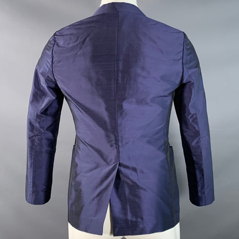 EMPORIO ARMANI Taille 34 Régulier Veste de Sport en Shantung Mélange Soie Bleu Métallisé