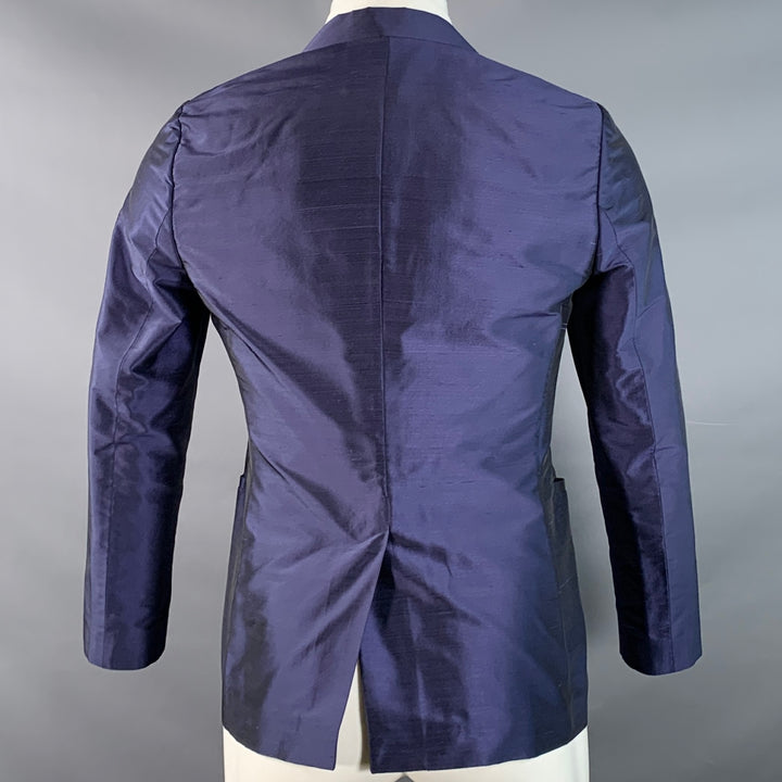 EMPORIO ARMANI Size 34 Regular Metallic Blue Silk Blend Shantung Sport Coat