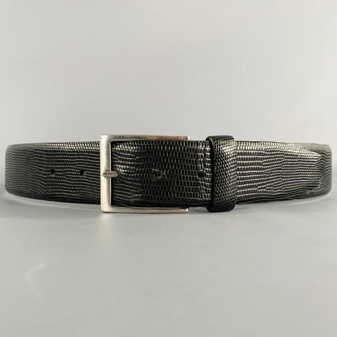 HUGO BOSS Size 32 Black Silver Croc Embossed Leather Belt