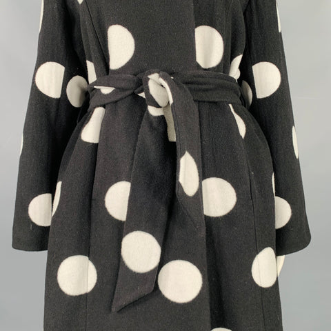 KATE SPADE Size L Black White Wool Blend Polka Dot Collarless Coat