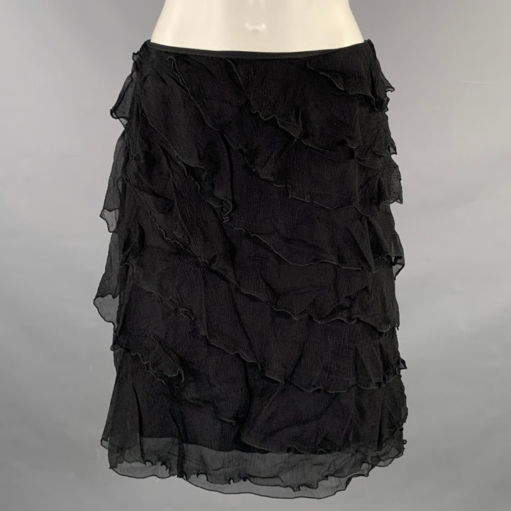 BLUMARINE Size S Black Silk Ruffled Knee-Length Skirt