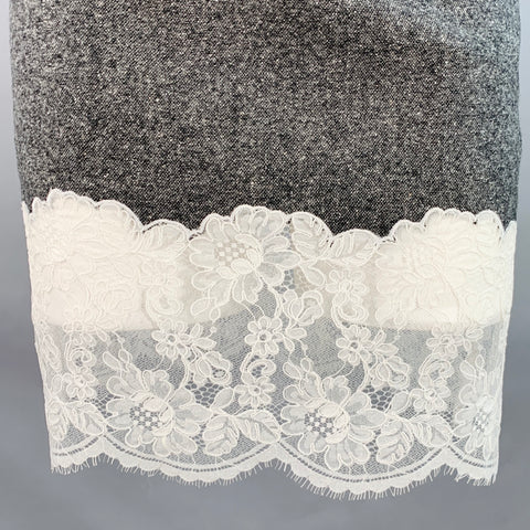MARK GONG Size 0 Grey White Wool Blend Tweed Spaghetti Straps Lace Trim Dress