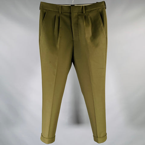 AMI by ALEXANDRE MATTIUSSI Size 32 Green Solid Wool Blend Pleated Dress Pants