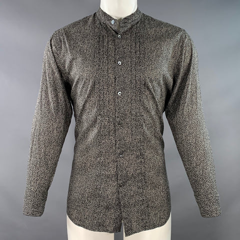 JOHN VARVATOS Size M Black White Abstract Floral Pleated Tuxedo Long Sleeve Shirt