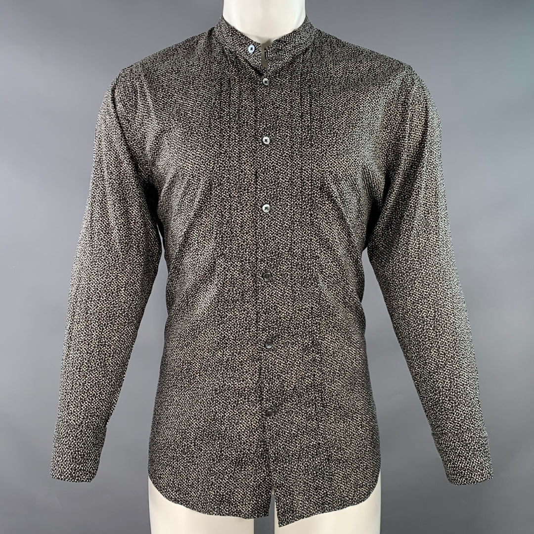 JOHN VARVATOS Size M Black White Abstract Floral Pleated Tuxedo Long Sleeve Shirt