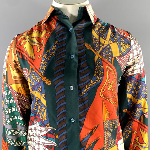 HERMES Size 8 Multi-Color Silk Long Sleeve Shirt