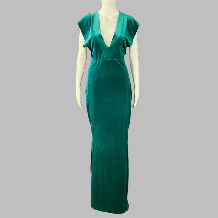 NORMA KAMALI Size XS Blue Green Polyester Blend Velvet V-Neck Evening Gown