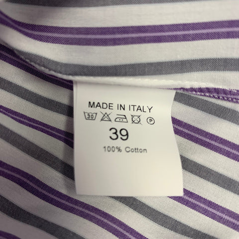 ISAIA Size M Purple White Grey Stripe Cotton Spread Collar Long Sleeve Shirt