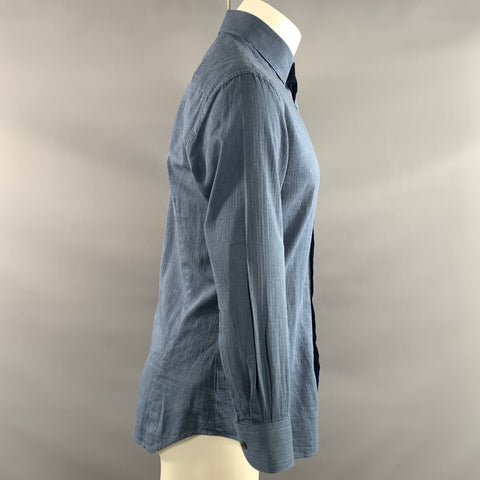 GIORGIO ARMANI Size S Navy Herringbone Cotton Pointed Collar Long Sleeve Shirt