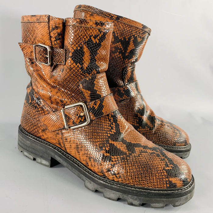 JIMMY CHOO Size 9 Brown Black Embossed Leather Pull On Boots