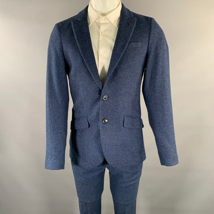 SCOTCH AND SODA Size 38 Navy Speckled Wool Blend Peak Lapel Suit