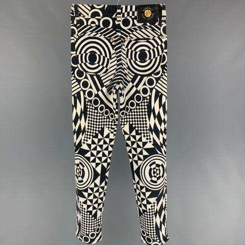 Vintage VERSACE JEANS COUTURE Size 32 Black White Abstract Print Cotton Pants