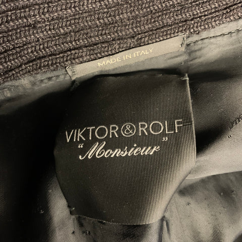 VIKTOR & ROLF Chest Size 38 Size S Black Knit Leather Bomber Jacket