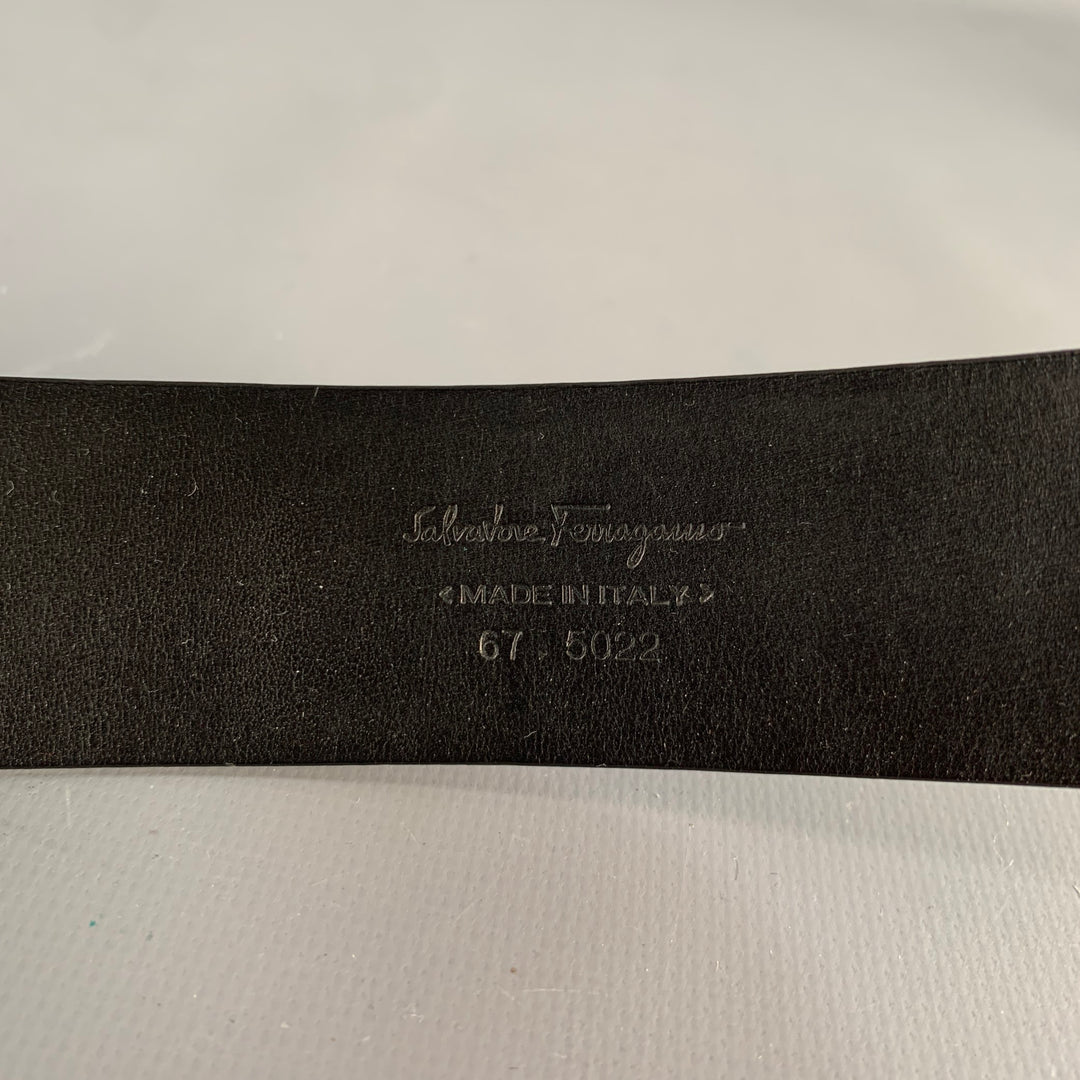 SALVATORE FERRAGAMO Size 34 Black Silver Leather Belt