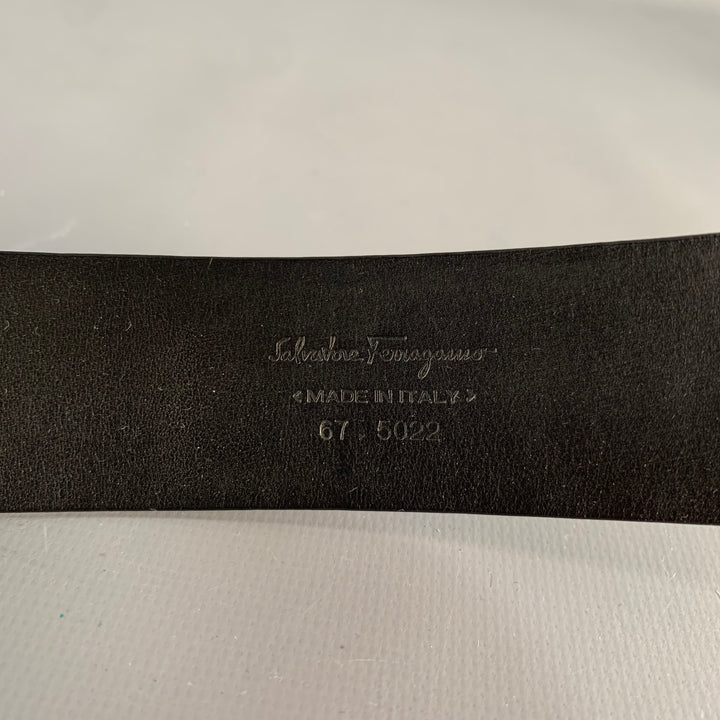 SALVATORE FERRAGAMO Size 34 Black Silver Leather Belt