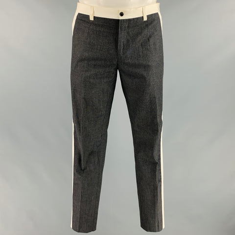 DOLCE & GABBANA Size 34 Charcoal Off White Grid Cotton Tuxedo Dress Pants