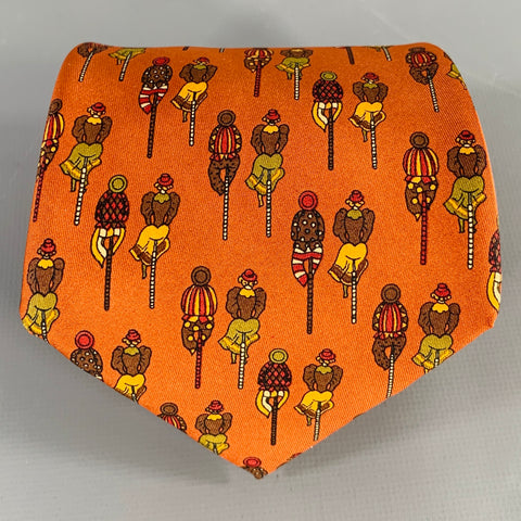 SALVATORE FERRAGAMO Brown Rust Figures Silk Tie