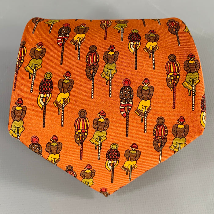 SALVATORE FERRAGAMO Brown Rust Figures Silk Tie