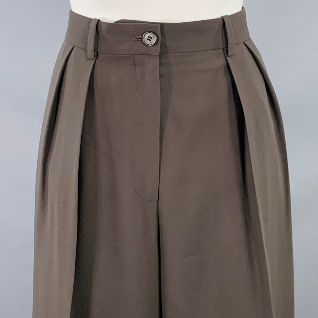 THE ROW Size 0 Green Pleated Wide Leg Dress Pants