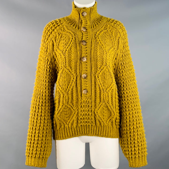 THE GREAT Size M Yellow Mustard Acrylic Blend Knit Half Placket Sweater