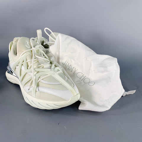 JIMMY CHOO Size 10 Cosmos White Silver Neoprene Lace Up Sneakers