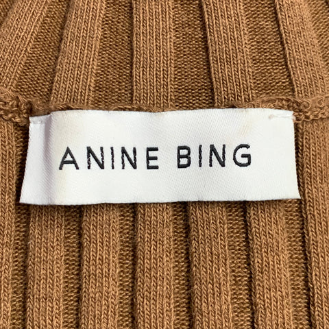 ANINE BING Size S Brown Tobacco Cotton Blend Rib Knit Pullover