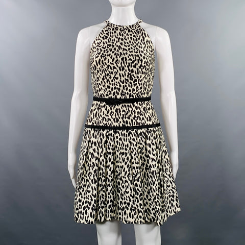 VALENTINO Size S White Black Animal Print Halter Cocktail Dress