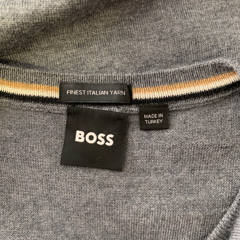 HUGO BOSS Size XL Grey Knitted Wool Crew-Neck Pullover